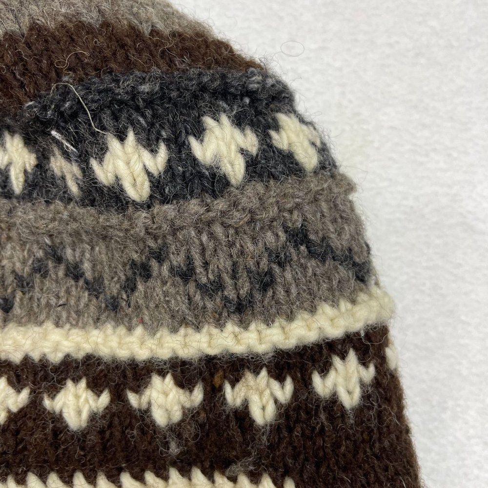 Nepal 100% Wool Fair Isle Knit Fleece Lined Trapper Beanie One Size Warm Chunky - Picture 3 of 8